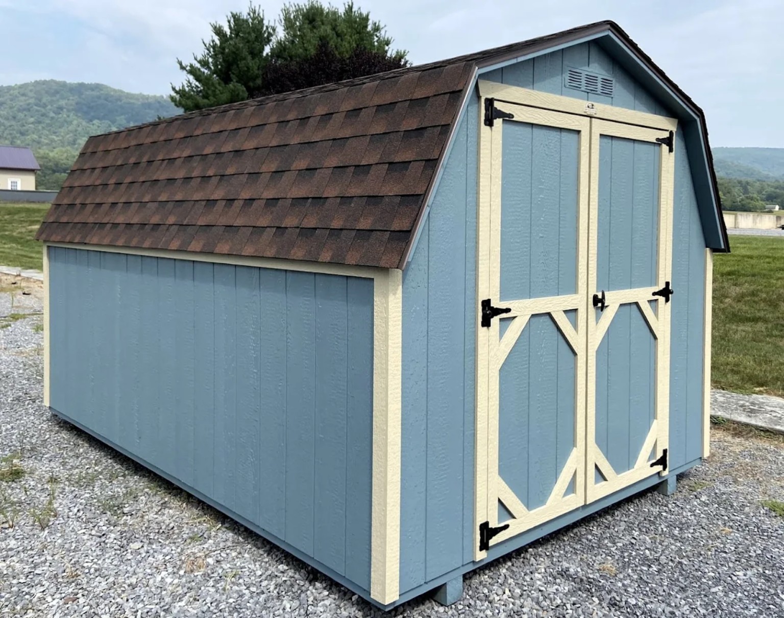 Blue storage shed